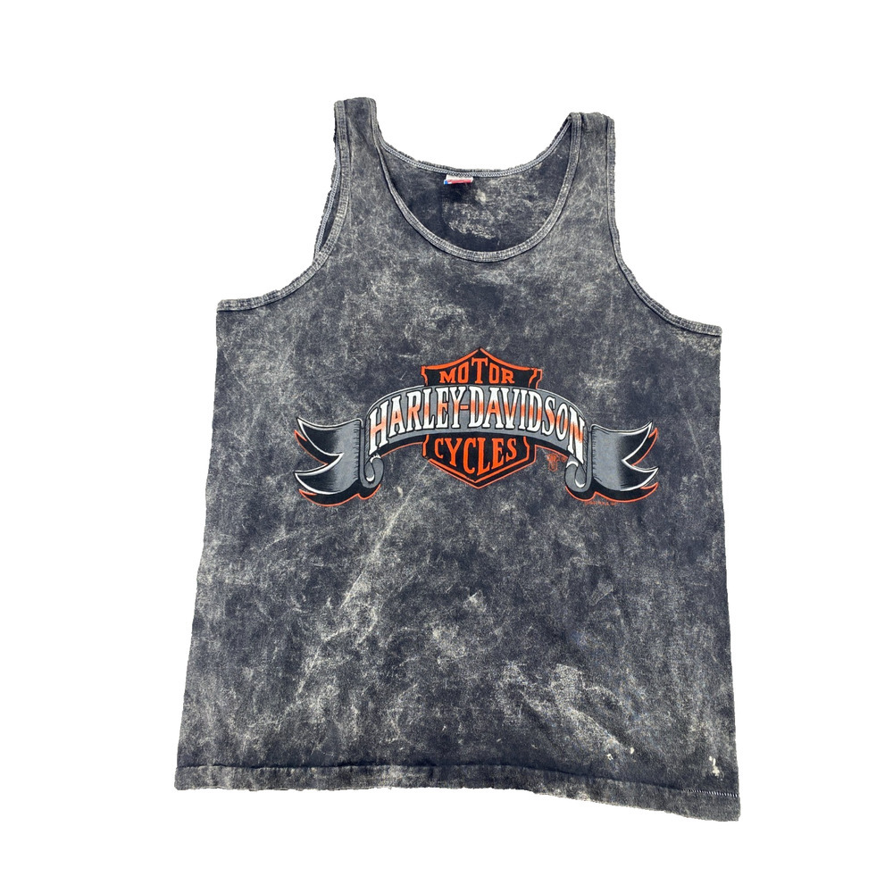 Vintage 1987 Harley Davidson Acid Wash Tank Top Hawaii Waikiki Maui USA Large